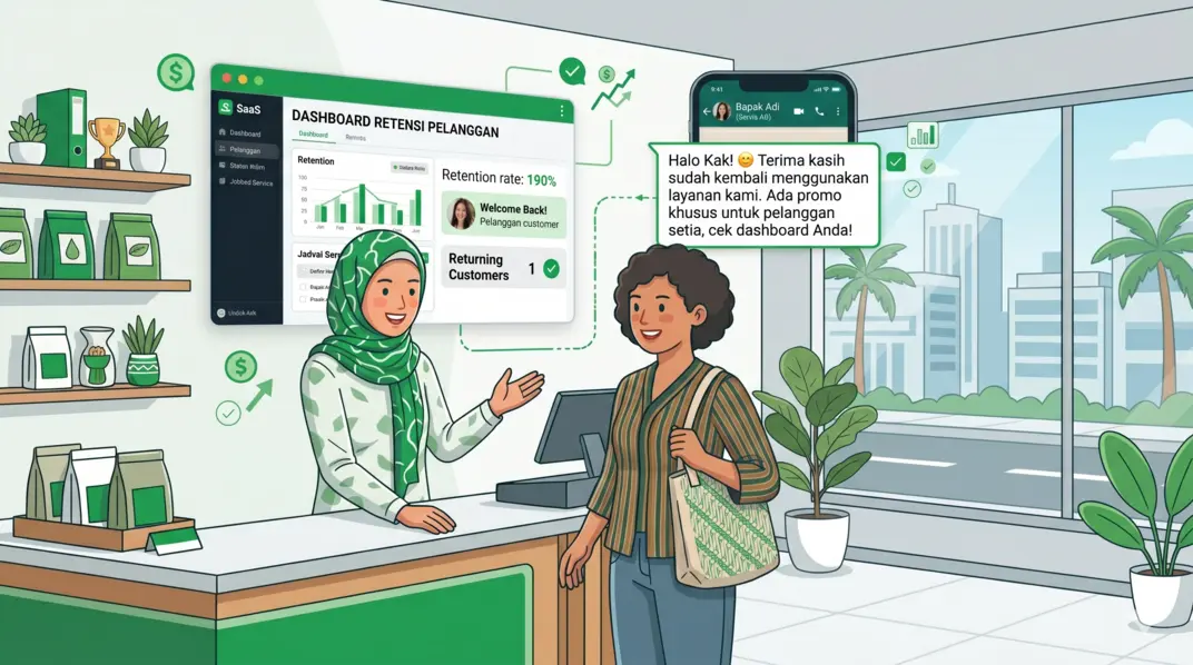 Ilustrasi pelanggan lama kembali menggunakan layanan bisnis lokal