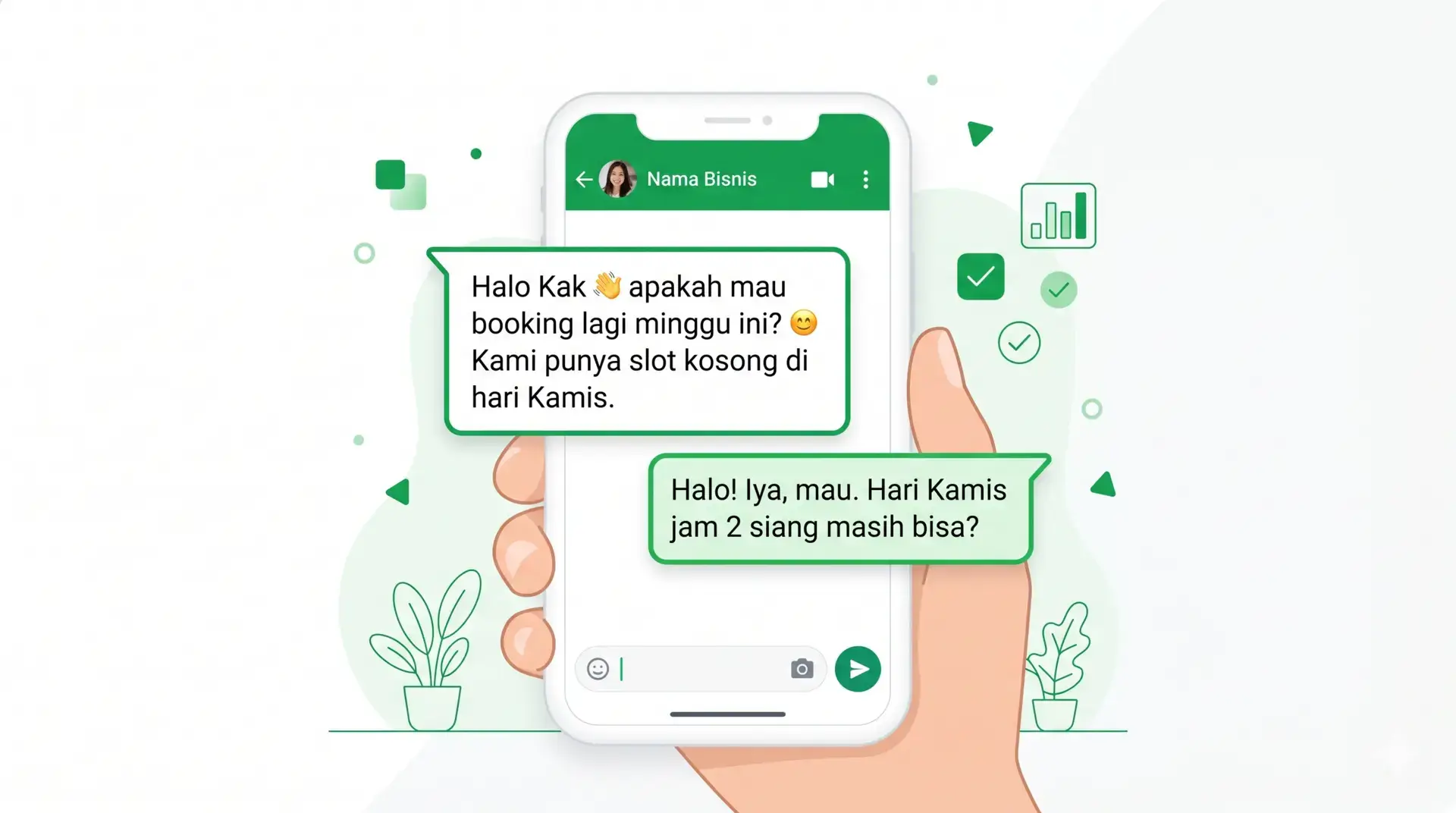 Ilustrasi follow up pelanggan melalui WhatsApp bisnis